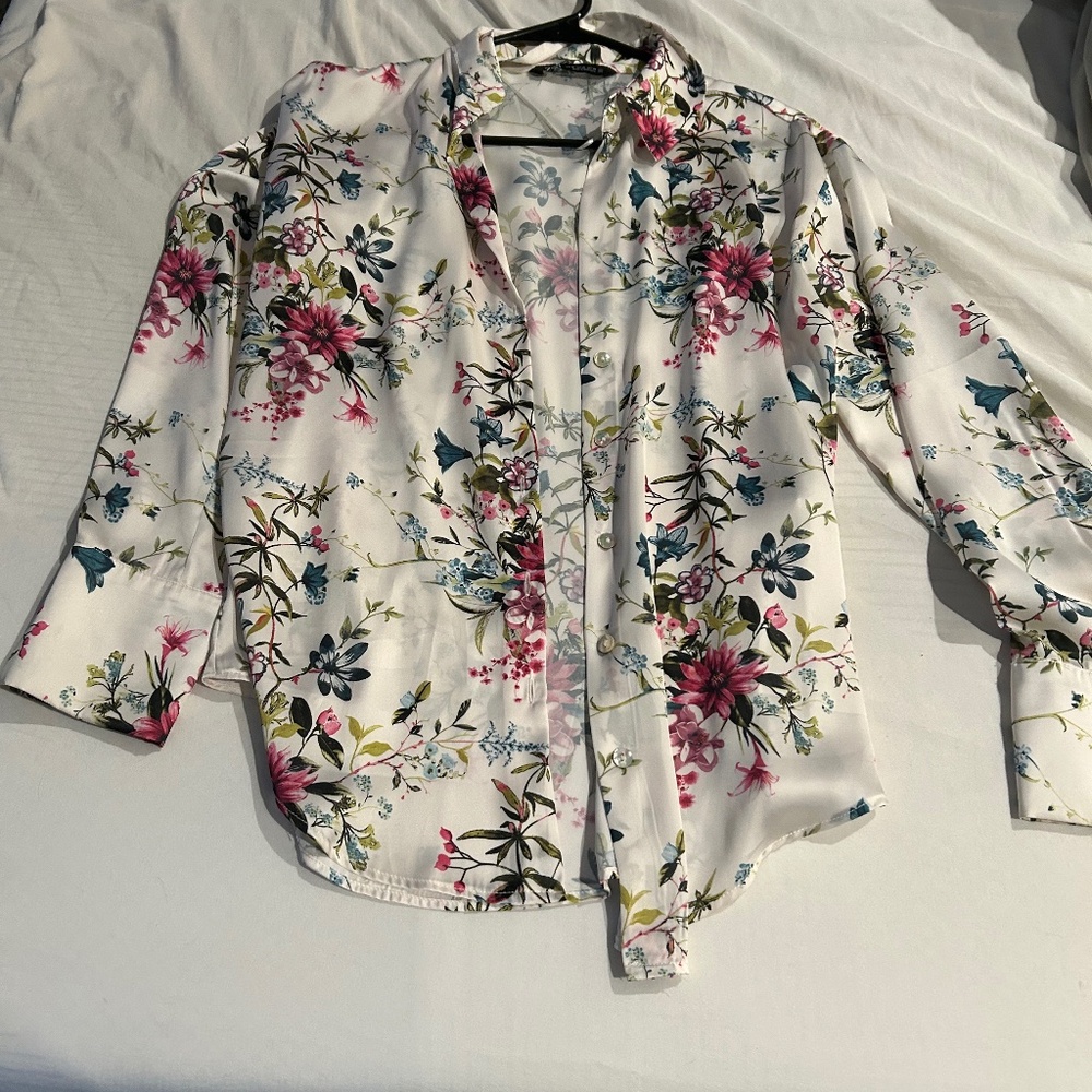 Zara satin floral button up